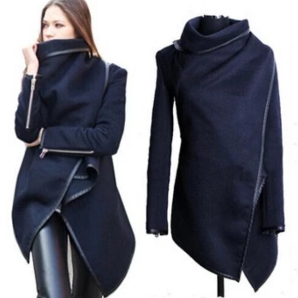❌SOLD Charcoal Gray Coat Jacket Faux Leather - Picture 4 of 8